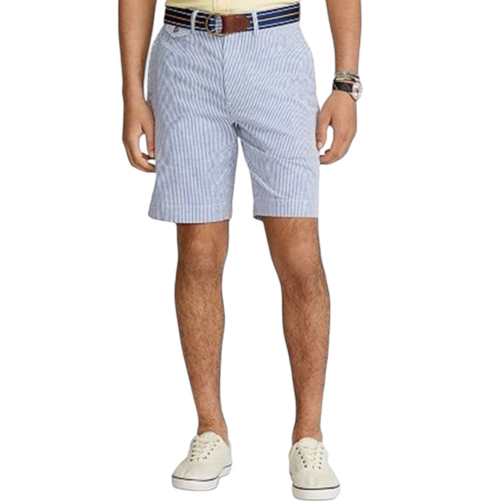 Ralph Lauren Authentic Seersucker Blue White Stripe Shorts Size 35